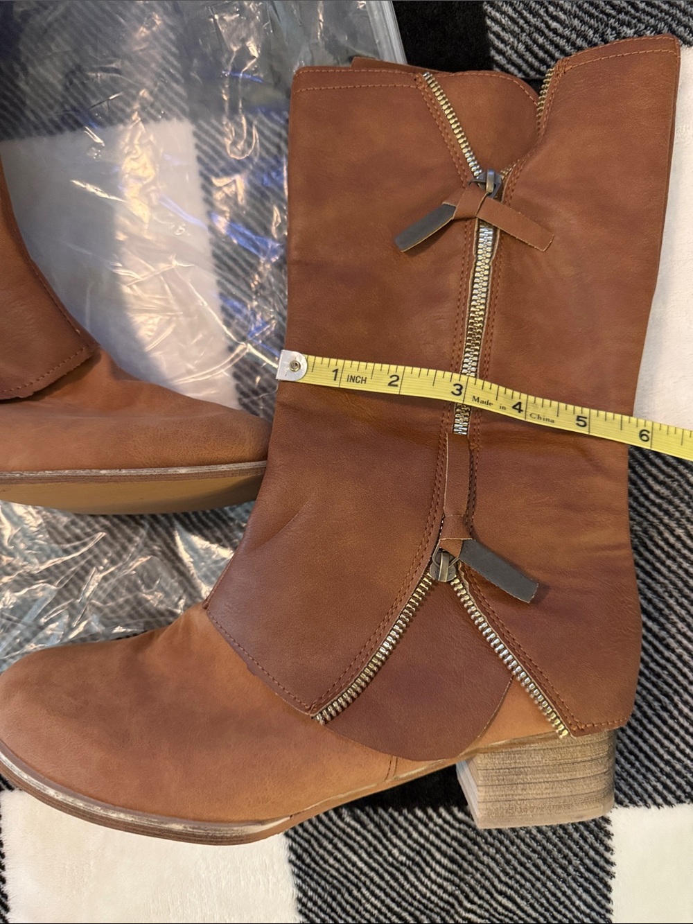 Women's Distressed Zip Rustic Brown Riding Boots - Picture 12 of 16